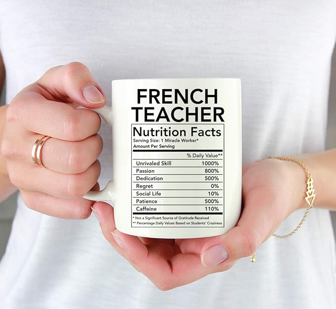 Andaz Press Funny 11oz. Ceramic Coffee Tea Mug Thank You Gift, French Teacher Nutritional Facts, 1-Pack