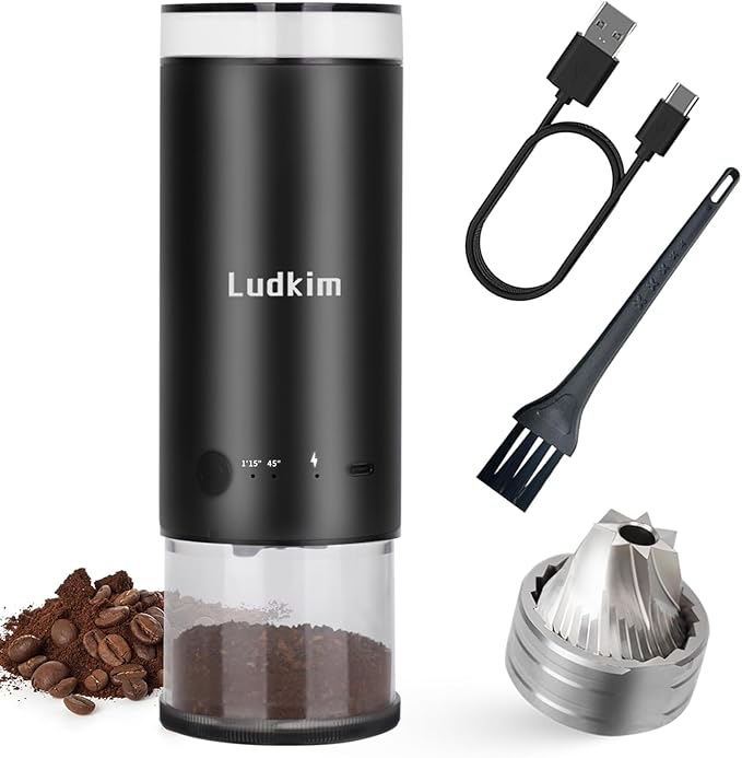 Ludkim Electric Burr Coffee Grinder, 80 Precise Settings Rechargeable Cordless - Conical Stainless Steel Grinder for Espresso, Drip, French Press, Portable for Travel & Home Use