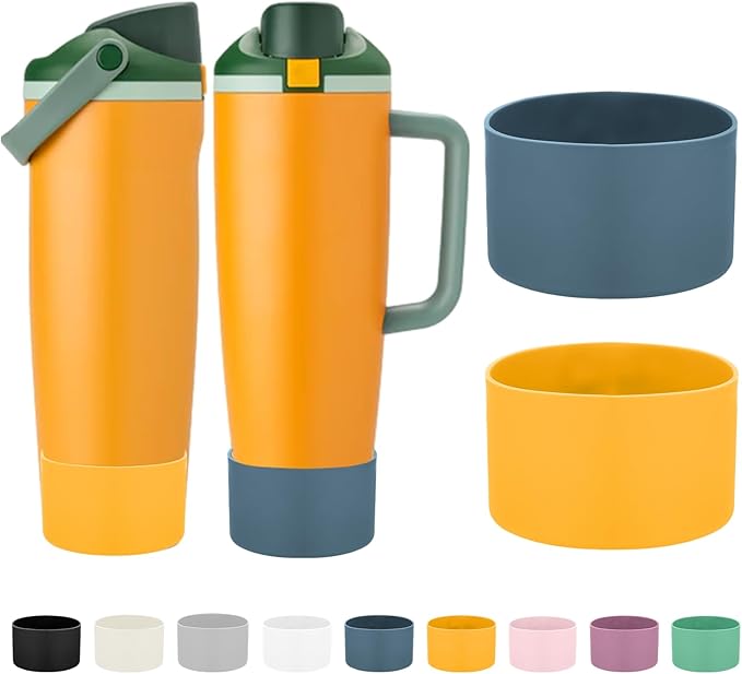 Mity rain 2PCS Protective Silicone Boots for Owala 30oz & 40oz FreeSip Sway Bottles & Tumblers - Accessories for owala, Enhances Stability & Prevents Scratches (Golden Yellow & Slate Blue)
