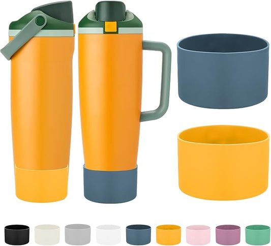 Mity rain 2PCS Protective Silicone Boots for Owala 30oz & 40oz FreeSip Sway Bottles & Tumblers - Accessories for owala, Enhances Stability & Prevents Scratches (Golden Yellow & Slate Blue)