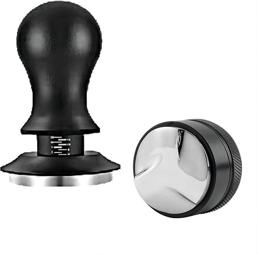 53mm Coffee Tamper & Distributor Set 53mm, Espresso Tamper Set with Spring Loaded and Base, Coffee Machine Accessories 54mm Calibrated Tampers for Breville Portafilter with Coffee Cleaning Brush