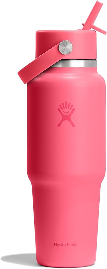 Hydro Flask Travel Water Bottle - Insulated Stainless Steel - Wide Straw Lid, Non Spill, Leakproof in 32 Oz Popstar Pink