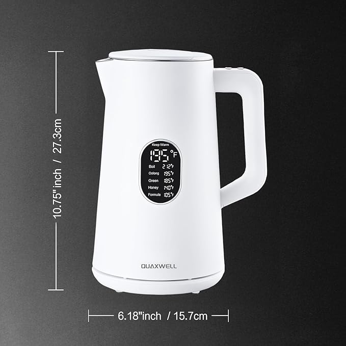 1.5L Electric Kettle Stainless Steel, Double Wall Cool Touch Teapot, Fast Boil,5 Temperature Control, LED Display, Auto Shut-Off,Keep Warm Function (Porcelain White)