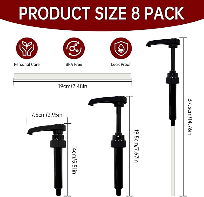 8 Pack Coffee Syrup Pump Dispenser,Black Syrup Pumps for 750ml/25.4oz Bottles,Precise Dispensing for Liquid and Pastes,Ideal for Home Bar,Café and Restaurant