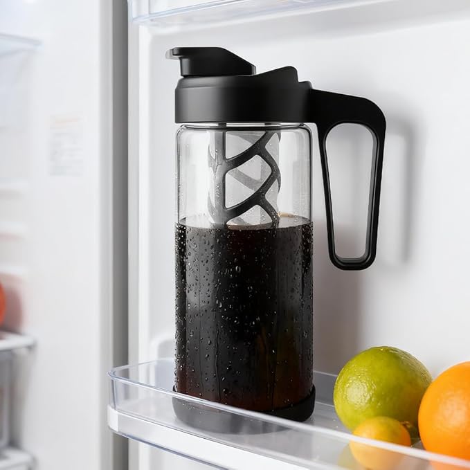 wedrink 44oz Cold Brew Coffee Maker, 1.3L Borosilicate Glass Pitcher with Leak Proof Tritan Lid, Iced Tea Brewer