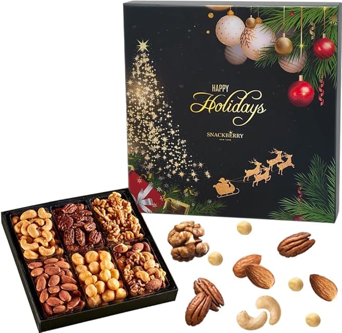 Nuts Gift Basket Arrangement Platter, Gourmet Food Snack Box, Healthy Kosher (6-Pack)