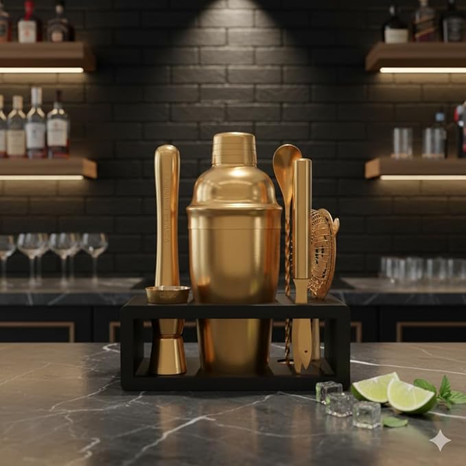 Highball & Chaser Cocktail Shaker Set: Bartender Kit for Home Bar Mixology Cocktail Bar Set Plus E-Book with 30 Recipes (Antique Gold)