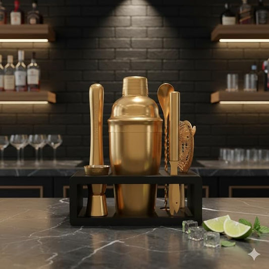 Highball & Chaser Cocktail Shaker Set: Bartender Kit for Home Bar Mixology Cocktail Bar Set Plus E-Book with 30 Recipes (Antique Gold)
