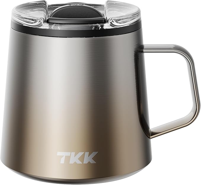 TKK 12 oz Insulated Coffee Mug with Handle Ceramic Coating Detachable Slider Lid Stainless Steel Tumbler Double Wall Vacuum Travel Cup