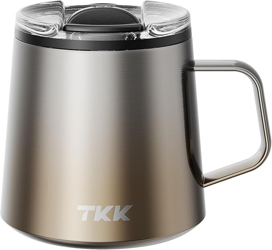 TKK 12 oz Insulated Coffee Mug with Handle Ceramic Coating Detachable Slider Lid Stainless Steel Tumbler Double Wall Vacuum Travel Cup