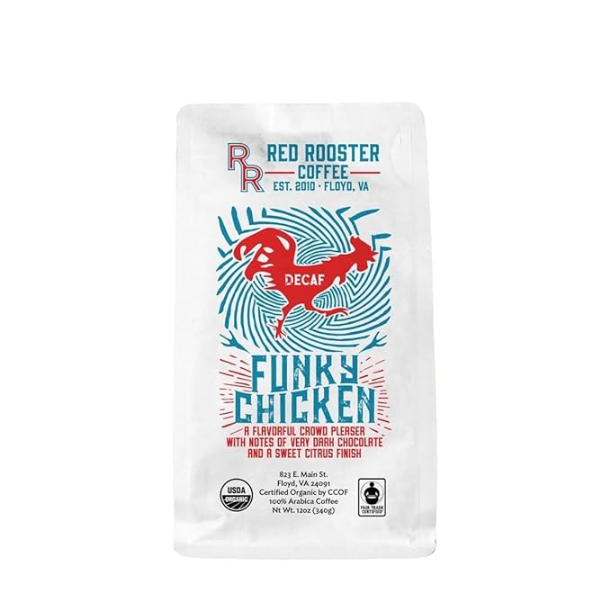 Organic Decaf Funky Chicken - Roasted by Red Rooster Coffee - Whole Bean Coffee - 5 Pound Bag