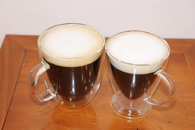 Glass Coffee Mug Set of 2 - Double Wall Clear Espresso Cup with Large Handle, Great for Latte, Cappuccino and Juice, 19 Ounce (560 ml), BE026