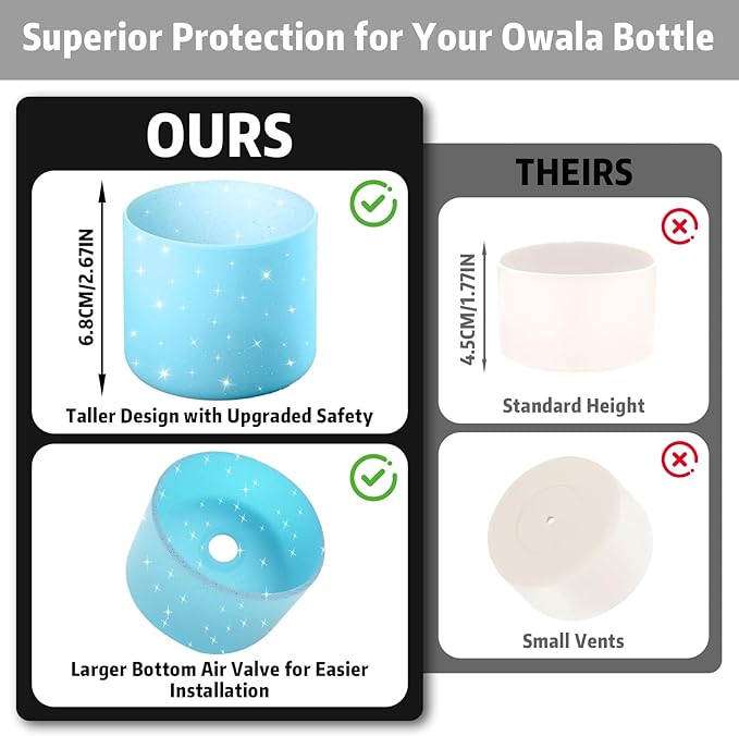 Silicone Boot for Owala 40oz Water Bottle – Anti-Slip Protective Cover, Bottle Boot, Base Cover Compatible with FreeSip, Sleeve for Stainless Steel Tumblers (Glitter Blue, 40OZ)