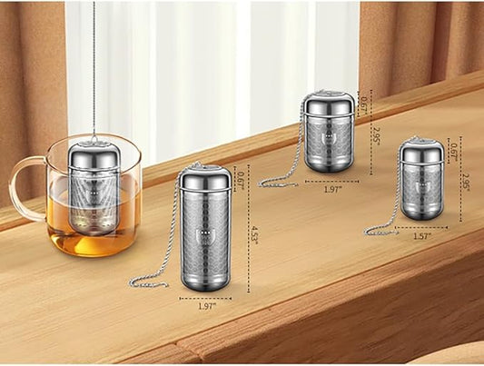 3 Pack 316 Stainless Steel Tea Infuser with Drip Tray, Extra Fine Mesh Tea Infusers for Loose Tea, Tea Strainer with Extended Chain Hook, Tea Steeper (3 Pack - Small + Medium + Large)
