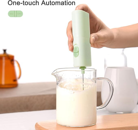Portable Coffee Frother by ELMWAY, Battery Operated Electric Whisk, Mini Milk Frother Handled for Coffee, Latte, Matcha and Protein Powder - Light Green