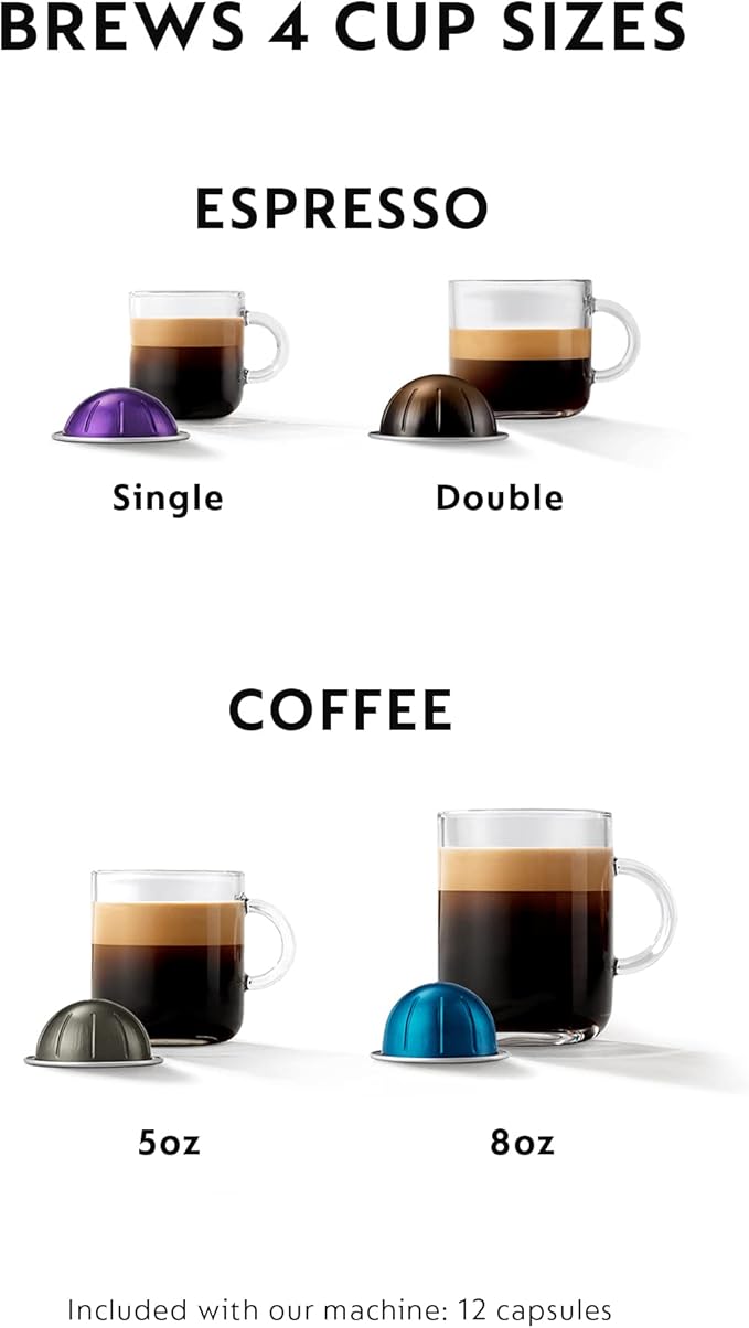 Nespresso Vertuo Plus Deluxe Coffee and Espresso Maker by De'Longhi, Matte Black with Aeroccino Milk Frother