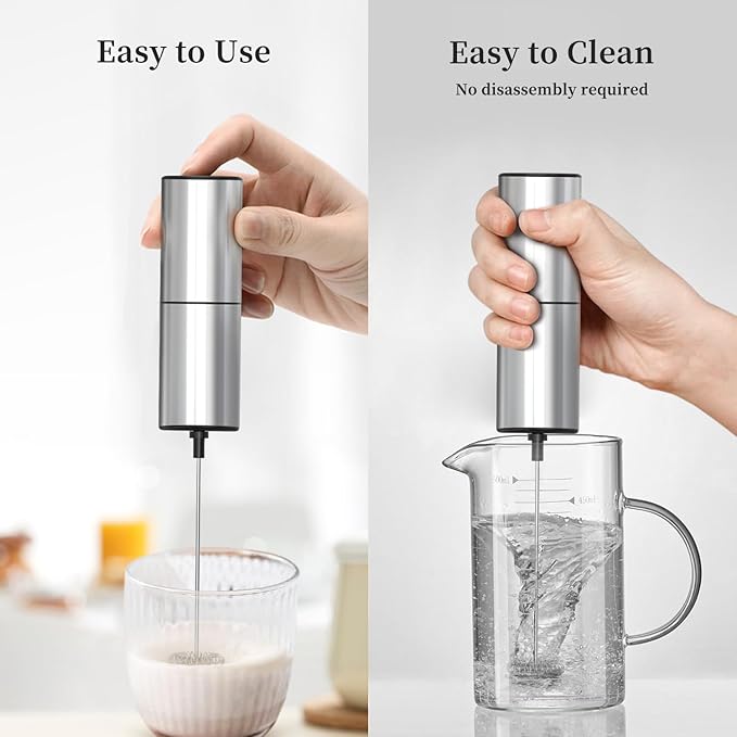 Electric Milk Frother Handheld, Stainless Steel Whisk for Coffee,Hot Chocolate,Matcha,Protein Powder,Mini Foam Maker with Stainless Steel body(Battery Operated with Stand)