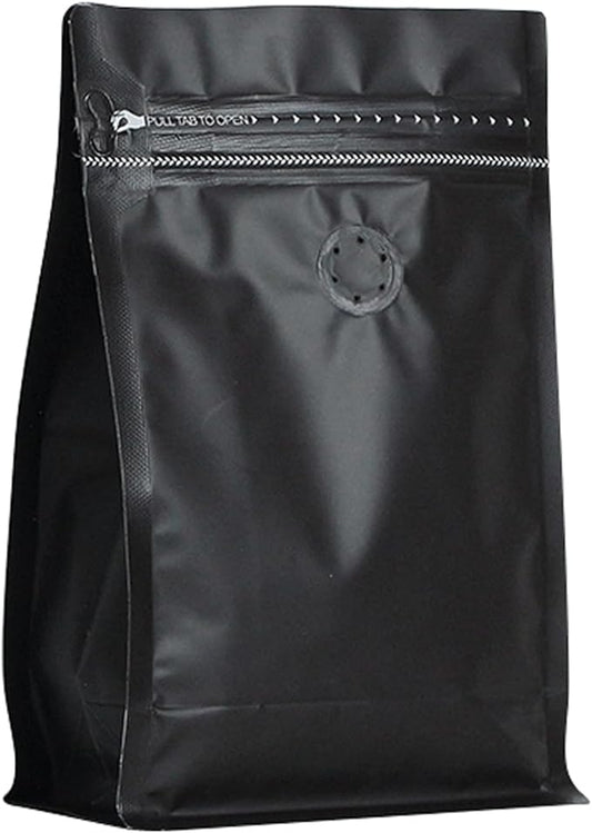 110 Pack High Barrier Stand-Up Coffee Bean Bags with Vented Valve, Matte Metallic, Heat-Sealable and Resealable Solid Color Pouches for Food Storage (5.1 * 8 inch,1/2 lb,8 oz,Black)
