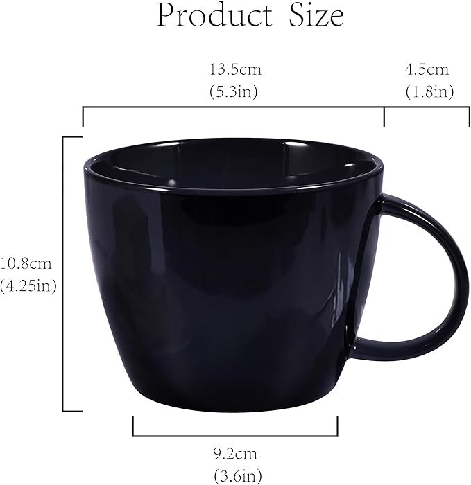 Large Coffee Cup, Ceramic Black Coffee Mug, Wide Mouth Tea Cup Soup Bowl Mug with Handle