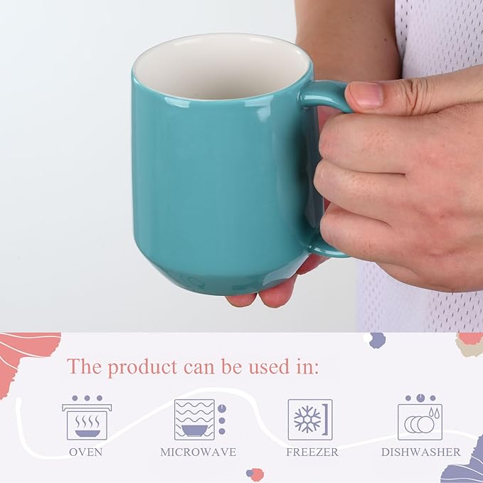 Miicol Ceramic Coffee Mug, 16 oz Large Coffee Cup, Tea Mug with Handle, Flat Bottom Mug for Men, Women, Office, Microwave and Dishwasher Safe, Multi-Color, Mint Blue
