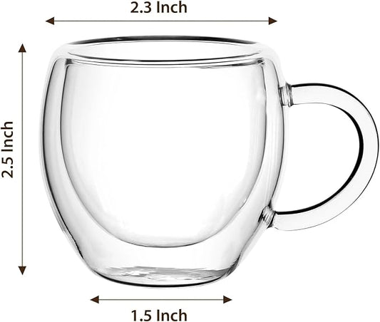 2.5oz Espresso Cups Set of 4, Small Expresso Coffee Cup, Expresso Shot Glass with Handle, Double Wall Insulated Espresso Mugs,Tazas de Cafe Expreso, Fit for Espresso Machine Accessories, Clear
