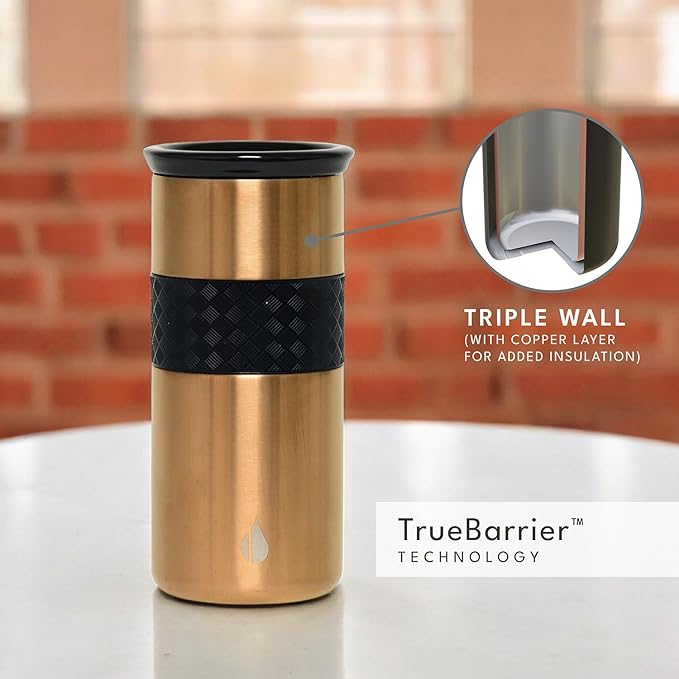 Elemental Artisan Insulated Tumbler, Triple Wall Coffee Travel Mug, Reusable Stainless Steel Coffee Tumbler with Ceramic Lid, Thermal Coffee Cups for Hot (6 Hrs) & Cold (18 Hrs), 16oz - Copper