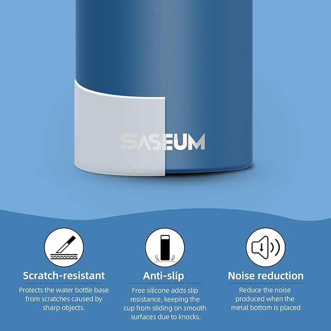 SASEUM Sport Water Bottle 22oz Stainless Steel Double Wall Vacuum Thermal Mug with Leak Proof Spout Lids, Wide Mouth Metal Insulated Water Jug for Gym and Travel（Navy）