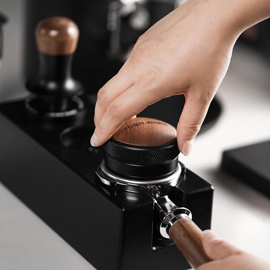 MHW-3BOMBER Espresso Coffee Distributor 51mm, Espresso Distribution Tool with Wooden Lid, Adjustable Height Coffee Leveler with Non-slip for 51mm Portafilters, Espresso Accessories T6095L4