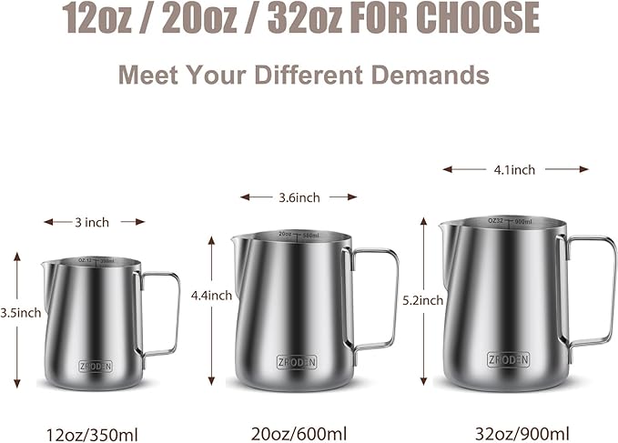 Milk Frothing Pitcher, Thicker Version 20oz Espresso Steaming Pitchers Stainless Steel Cappuccino Coffee Machine Accessories Barista Tools Steamer Pitchers Milk Jug Cup with Decorating Pen Latte Art