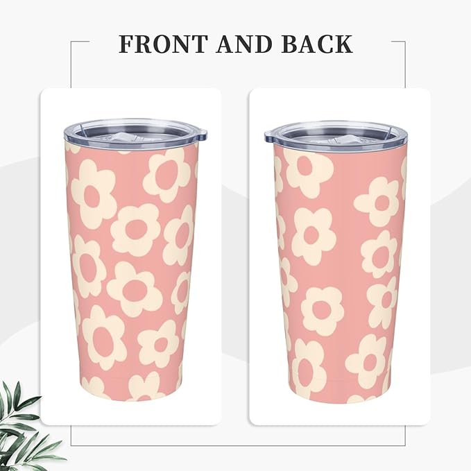 Vintage Groovy Flowers 20oz Stainless Steel Insulated Tumblers Travel Mug Cup Leakproof Gift For Men Women Hot & Cold Drinks Splash-Proof Lid Metal Straw and Brush