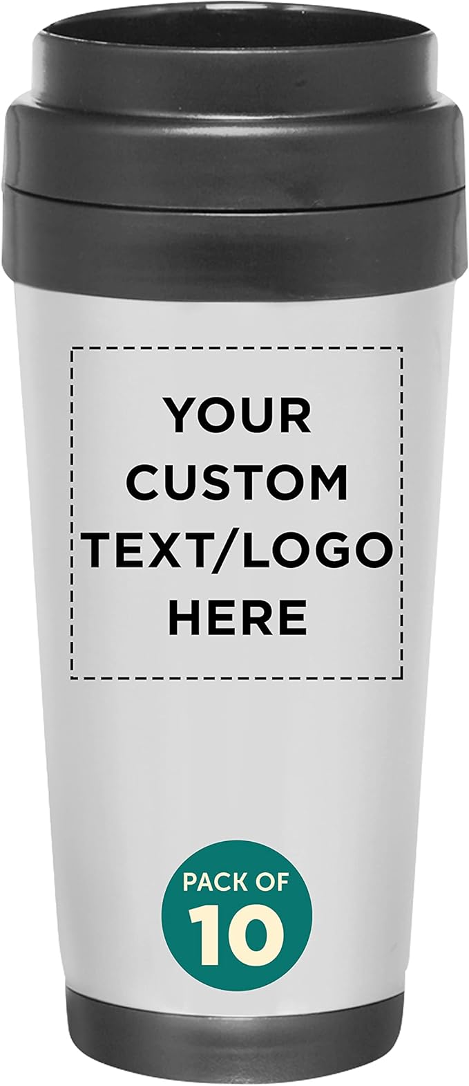 Custom Insulated Stainless Steel Travel Mugs 16 oz. Set of 10, Personalized Bulk Pack - Perfect for Iced Coffee, Soda, Other Hot & Cold Beverages - Stainless Steel