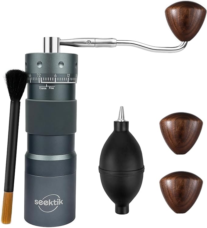 Manual Coffee Grinder with Numerical External Adjustable Setting Stainless Steel Conical Burr Hand Crank Coffee Mill for Cold Brew Espresso French Press Pour Over Drip with Foldable Handle- Grey
