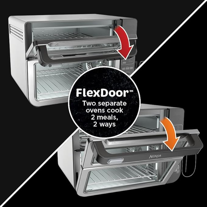 Ninja DCT451 12-in-1 Smart Double Oven with FlexDoor, Thermometer, FlavorSeal, Smart Finish, Rapid Top Convection and Air Fry Bottom , Stainless Steel