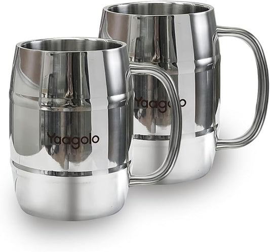 Beer Mug, 2 Pack 17oz Double Wall Stainless Steel Beer Stein with Handle, Insulated Stein Mug for Cold Drinks, Hot Coffee, Milk, Shatterproof Cups for Men Women, Gift for Beer Lovers