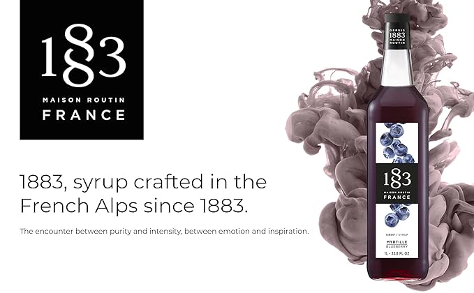1883 Blueberry Syrup for Drinks, Made in France, 1 Liter Glass Bottle