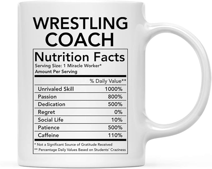 Andaz Press Funny 11oz. Ceramic Coffee Tea Mug Thank You Gift, Wrestling Coach Nutritional Facts, 1-Pack