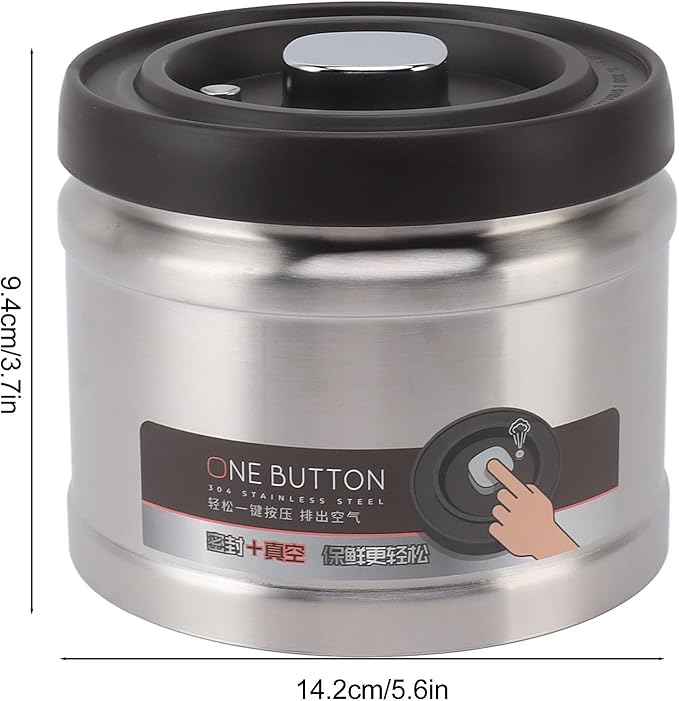 Vacuum Kitchen Seal Canister, Stainless Steel Pressed Airtight Food Storage Container, Flour/Coffee/Beans Tea/Grains/Sugar/Biscuits Metal Food Storage Canister, Tea Canisters(750ML Stainless Steel)