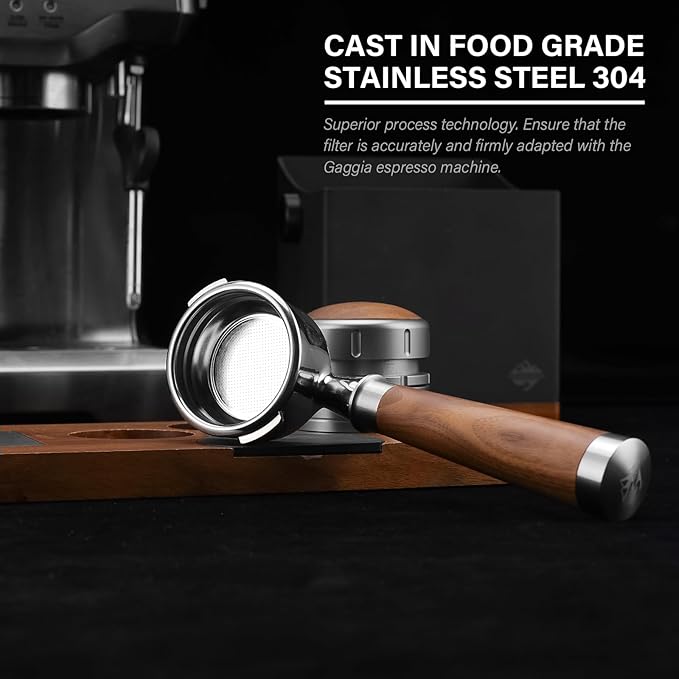 58mm Espresso Bottomless Portafilter with 2 Ear | Fits Most Gaggia Espresso Machine | Food Grade Stainless Steel Basket and Walnut Handle | 58mm Espresso Machine Accessories
