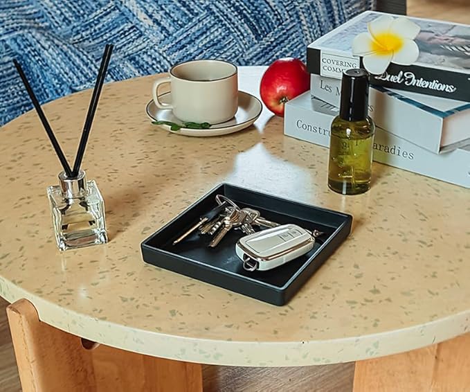 Small Square Serving Tray (5.9 inch), Durable Black Tray for Desserts & Organization, Lightweight for Coffee, Drinks, Party, Seasoning, Perfume and Display.
