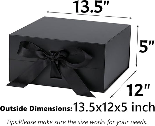OEMVALATY Black Gift Box,13.5x12x5 Inches Gift Boxes with Lids for Presents with Magnetic Closure and Ribbon for Wedding,Storage,Birthday