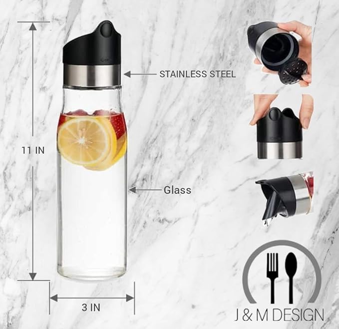 J&M DESIGN 2-Pack 28 OZ Glass Pitcher With Lid Water Carafe Easy Twist Stainless Steel & Plastic Lid w/Removeable Strainer Juice Beverage Iced Tea Ice Coffee Milk Dishwasher Safe Container Bottle Jar