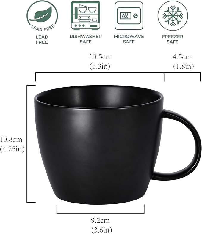 Matte Black Big Coffee Mug 30 oz Ceramic Tea Cup Extra Large Soup Bowl with Handle Microwave Safe, Gifts for Men Women Mom Dad Boyfriend Husband Wife or New Kitchen House Warming Presents