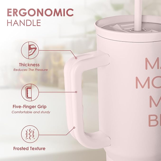 Gift for Mom - Mama Mommy Mom Bruh Stainless Steel Tumbler with Handle, Travel Coffee Mug for Moms - Gifts for Birthday Christmas Mothers Day, 40oz