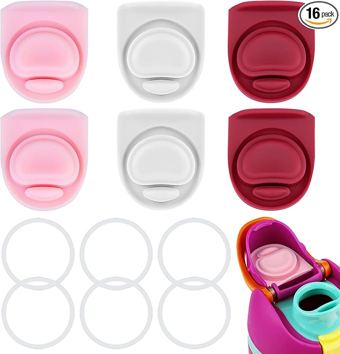 6pcs Water Bottle Seal Circle and 6pcs Replacement Stopper, Silicone Circle Lid Gasket Parts for Owala Free Sip 19oz 24oz 32oz 40oz, Cap Mouth Leak Proof Stopper Silicone Gasket Accessories