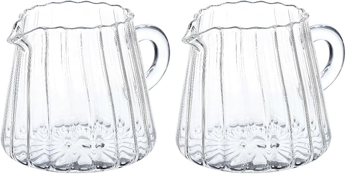 Didiseaon 2pcs Glass Milk Frothing Pitcher - 6.8oz Small High Borosilicate Creamer Pitcher with Handle - No-Drip Spout Espresso Milk Frother Cup for Latte Art, Coffee, Tea, Microwave Safe