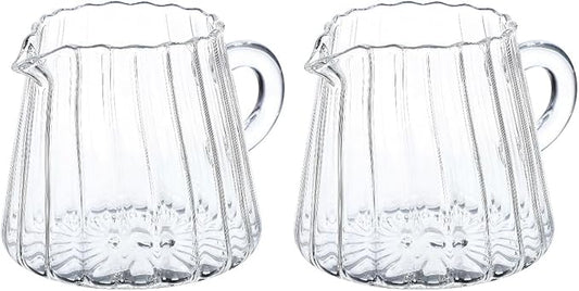 Didiseaon 2pcs Glass Milk Frothing Pitcher - 6.8oz Small High Borosilicate Creamer Pitcher with Handle - No-Drip Spout Espresso Milk Frother Cup for Latte Art, Coffee, Tea, Microwave Safe