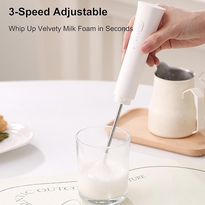 Splash-Proof Handheld Milk Frother with Cover - Rechargeable Milk Frother Wand, Type-C Fast Charging, 15-Second Silent Whisk for Coffee, Matcha, Lattes, Cappuccino