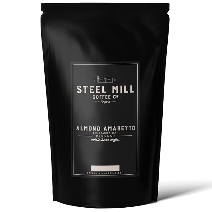 Steel Mill Coffee Co. Almond Amaretto Flavored Coffee – Ground – Medium Roast – 100% Arabica Beans – Vegan – Sugar-Free – Gluten-Free – Gourmet Coffee – 12oz Bag