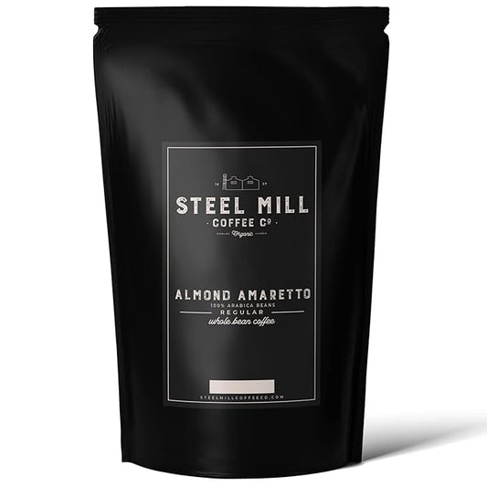 Steel Mill Coffee Co. Almond Amaretto Flavored Coffee – Ground – Medium Roast – 100% Arabica Beans – Vegan – Sugar-Free – Gluten-Free – Gourmet Coffee – 12oz Bag