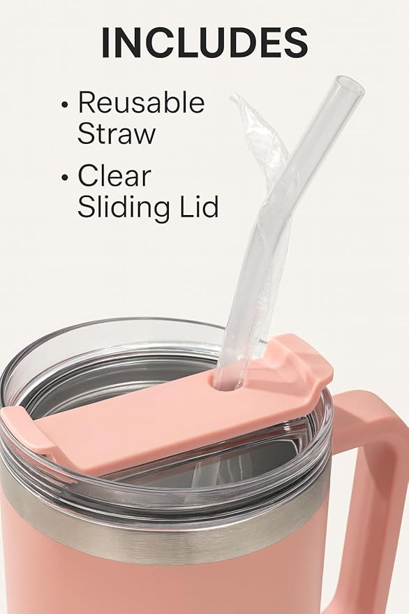 The FaarSky 40 oz Insulated Travel tumbler with lid and straw, 12 Hours Hot & Cold, Vacuum Insulated Stainless Steel, Leak-Proof Lid, (Salmon Pink)
